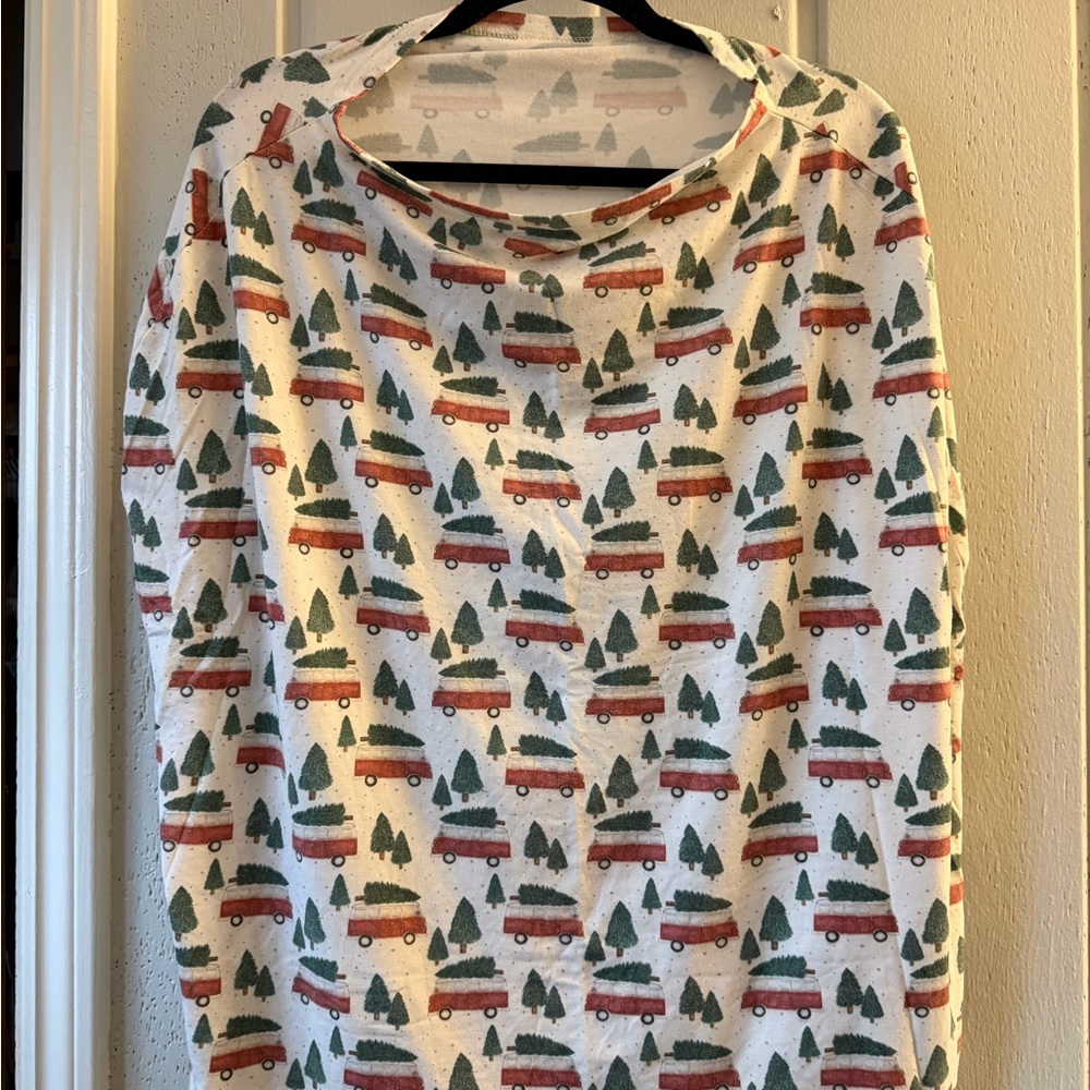 Copper Pearl stroller cover or nursing top with Festive Tree and Car Print